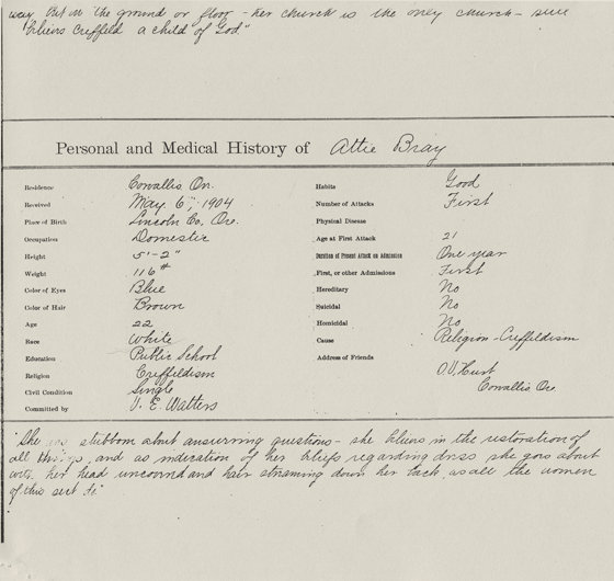 Attie Bray's Insane Asylum Commitment Documents