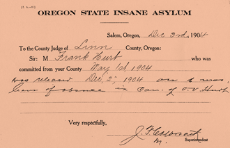 Frank Hurt's Commitment Papers