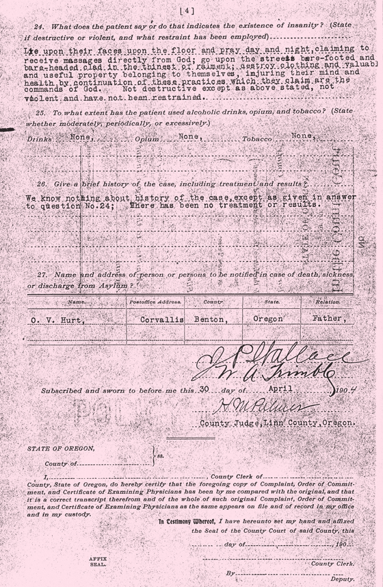 Frank Hurt's Insane Asylum Commitment Documents