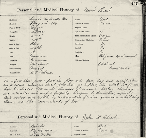 Frank Hurt's Insane Asylum Commitment Documents