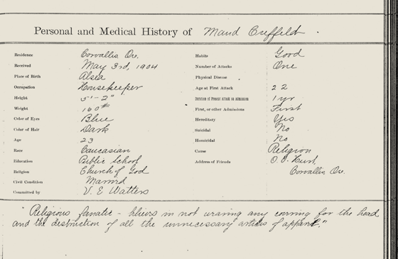 Mollie Hurt's Insane Asylum Commitment Documents