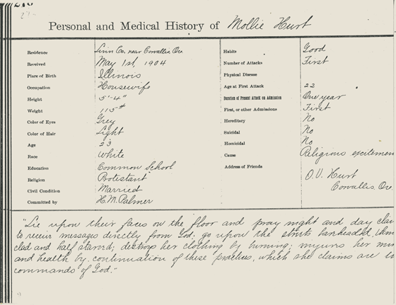 Mollie Hurt's Insane Asylum Commitment Documents